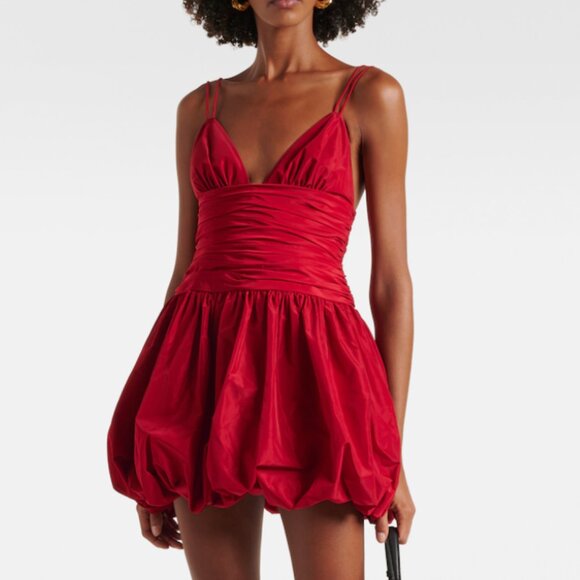 STAUD x Mytheresa Loren Ruched Taffeta Mini Dress Sz0 Rouge Lipstick Red - Picture 2 of 9